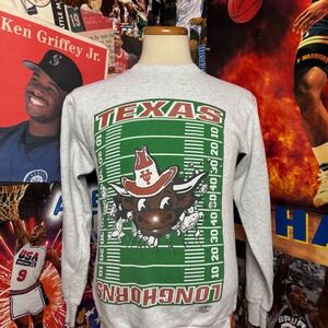 Vintage 90s Texas Longhorns NCAA Football Bevo Crewneck Sweatshirt‎ Sz Small